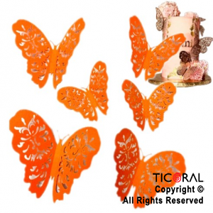 MARIPOSA PARA TORTAS COLOR NARANJA X 6 UNIDADES